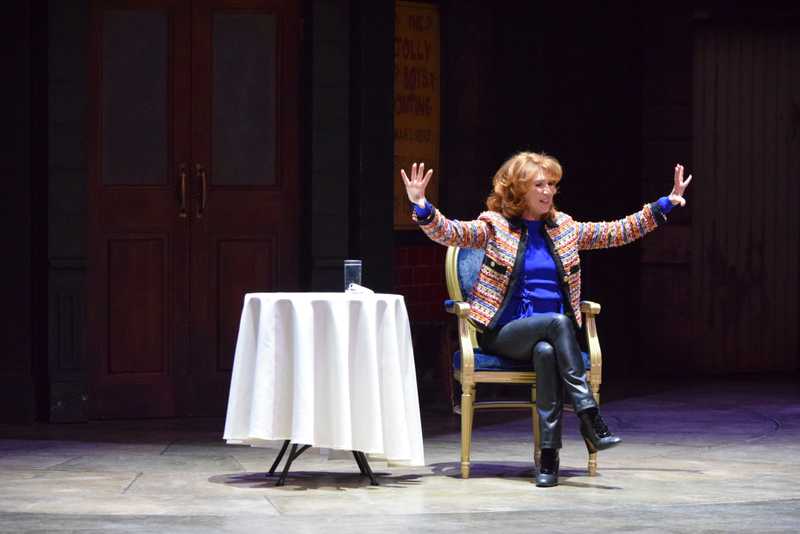 Bonnie Langford on the Theatre Royal Haymarket Stage with her arms in the air