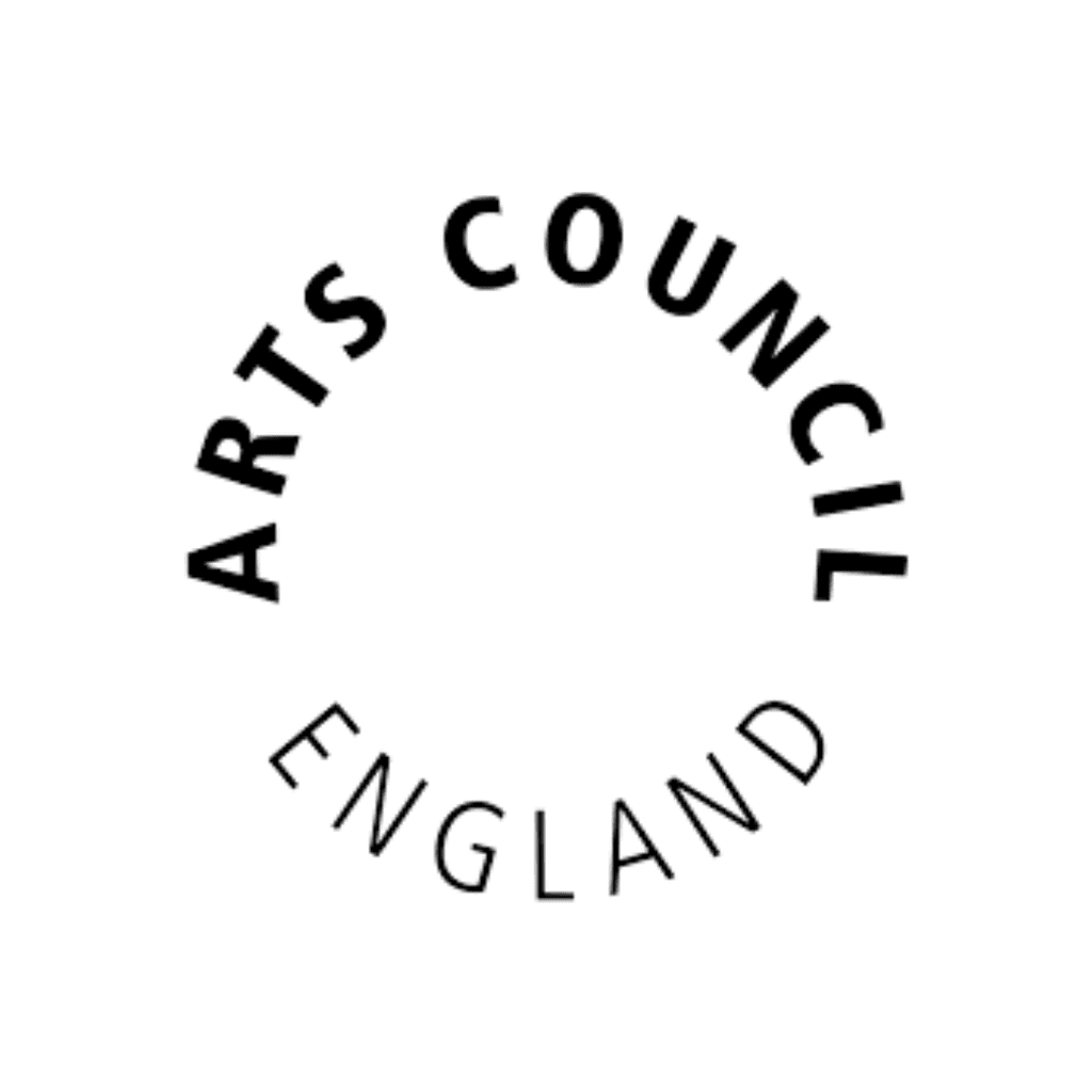  Logo of Arts Council England. Arts Council is bold black and forms the top half of a circle with England forming the bottom half. The background is white.