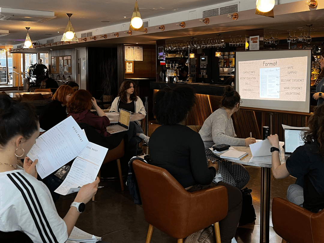 Group of Masterclass members in CV Glow Up Masterclass facilitated by Rosie at The Other Palace