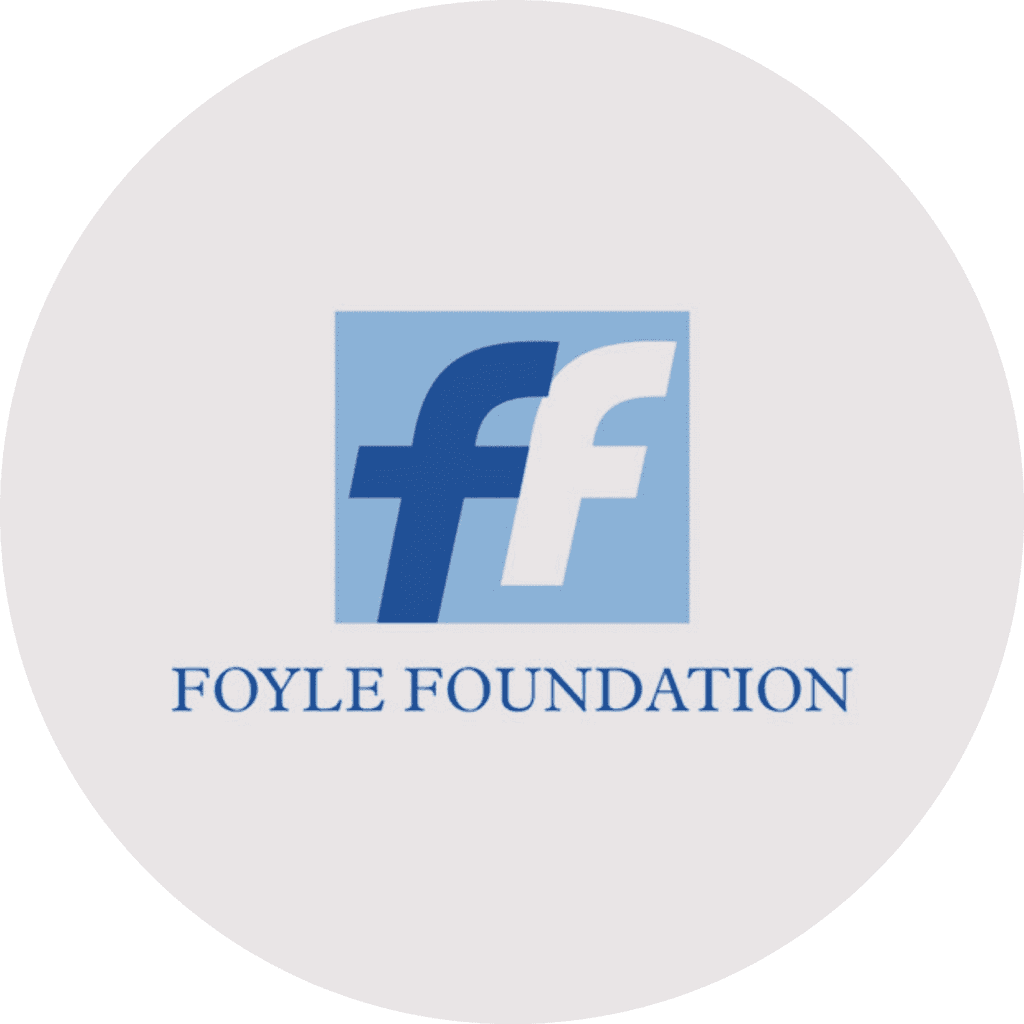 Logo of the Foyle Foundation. Two F's are in the centre, one is blue and the other is white. Foyle Foundation is written beneath in blue.