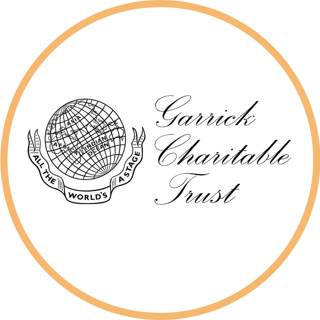 Garrick Charitable Trust, a world logo with a banner which says All The World's A Stage
