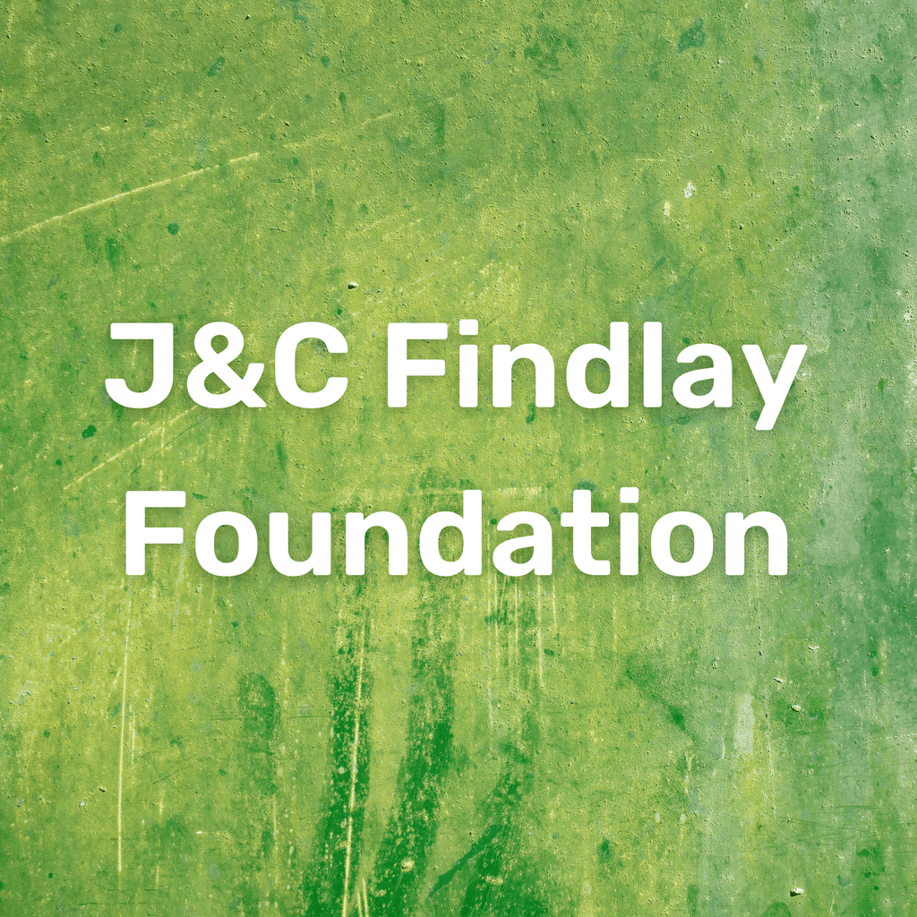 Logo of the J & C Findlay Foundation. The charity name is written in white in the centre of a green, textured background.