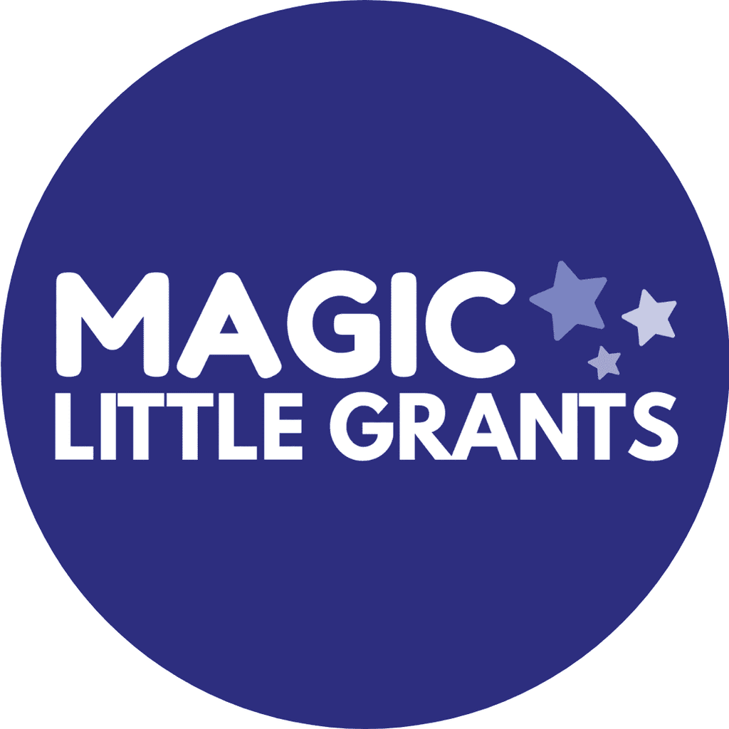 Logo with "MAGIC LITTLE GRANTS" text and stars on a blue circular background.