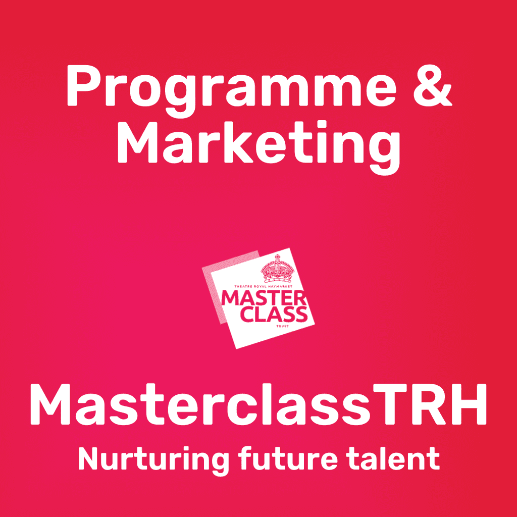 A vibrant red background with the text "Programme & Marketing" and "MasterclassTRH" logo, promoting a job opening.