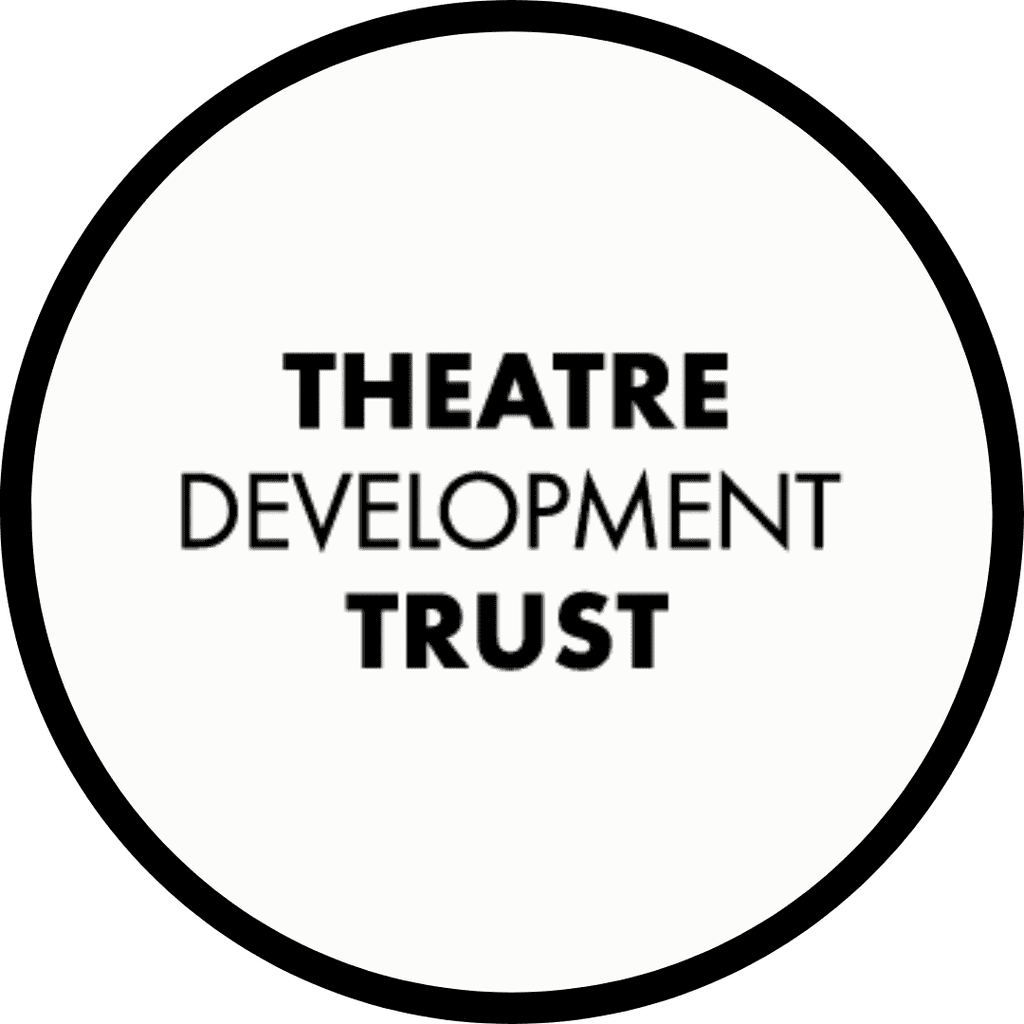 Logo of "Theatre Development Trust" encircled with black border on white background.
