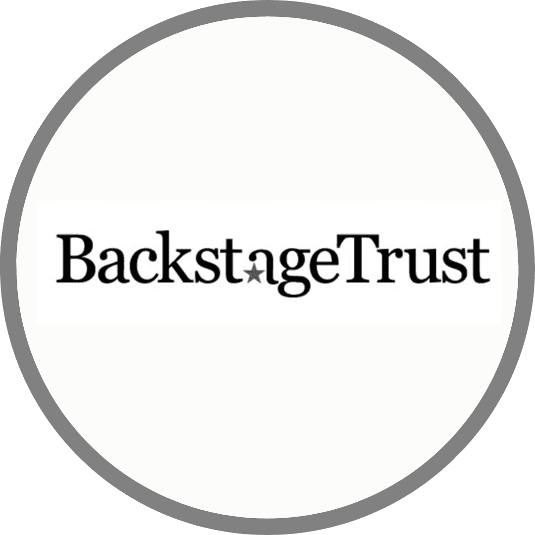 The logo of "Backstage Trust," featuring the name in a classic serif font, with a small star incorporated in place of the letter "a" in the word "Backstage."