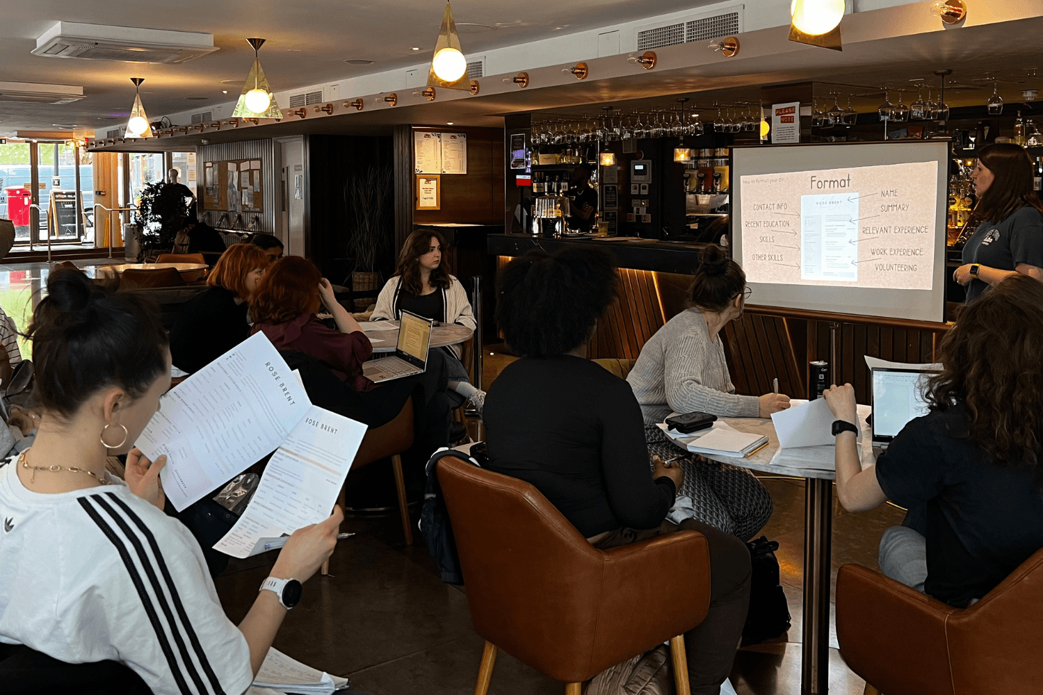 Group of Masterclass members in CV Glow Up Masterclass facilitated by Rosie at The Other Palace