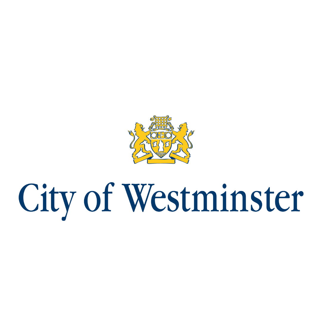 Logo of the City of Westminster featuring iconic architectural elements and a distinctive yellow and blue colour scheme.