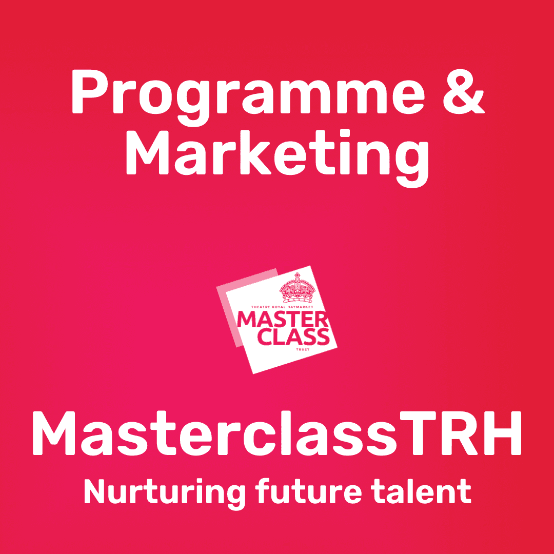 A vibrant red background with the text "Programme & Marketing" and "MasterclassTRH" logo, promoting a job opening.
