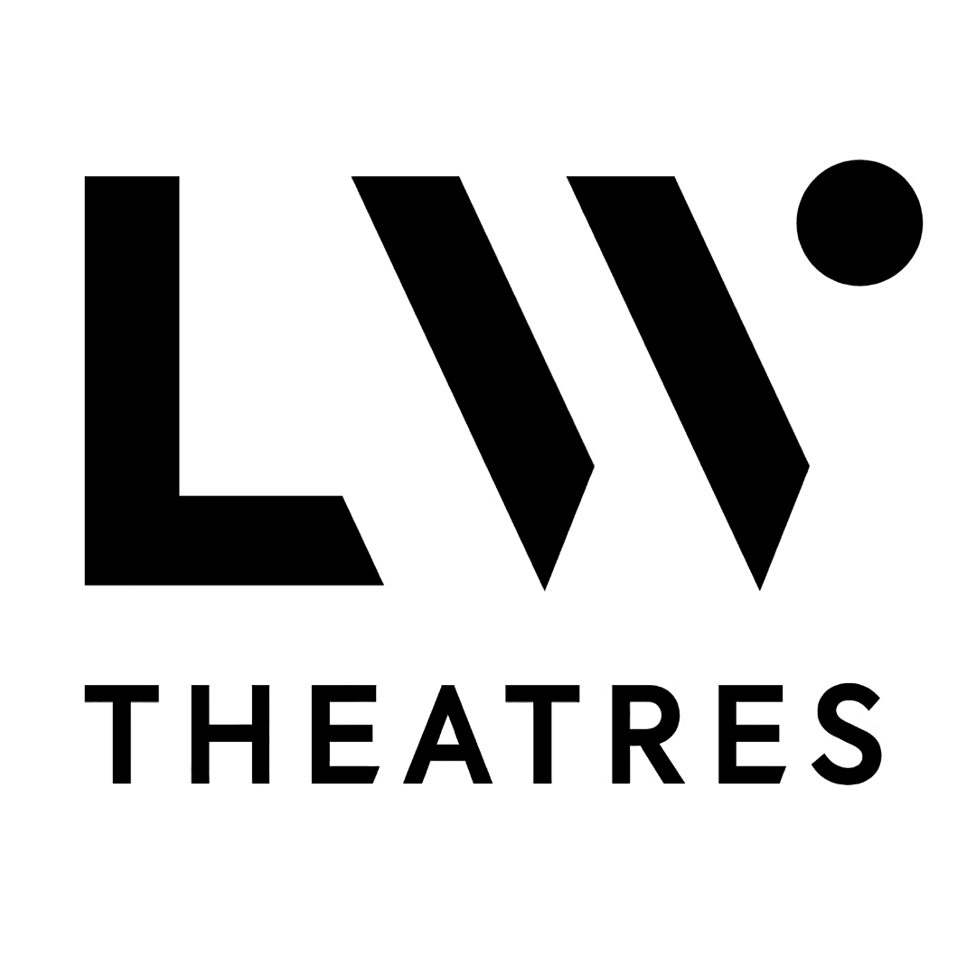 LW Theatres Logo featuring bold black letters "LW" with a black dot above the "W" and the word "THEATRES" below in uppercase.